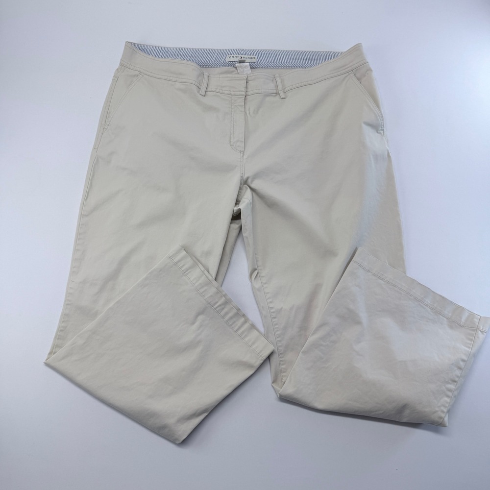 Tommy Hilfiger Austin Tan Beige Wide Leg Chino Pants Womens Size 24 Stretch